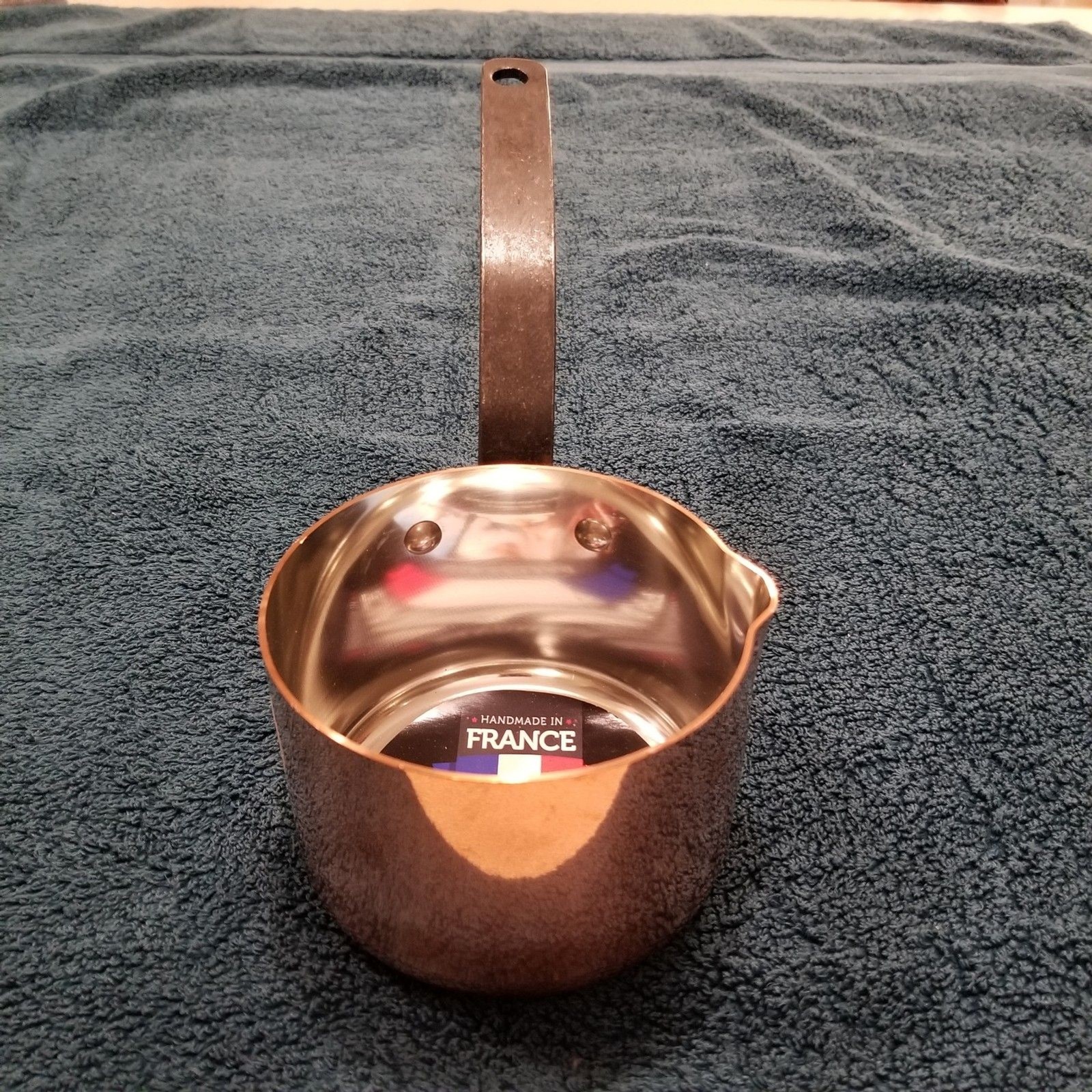 Baumalu copper pan 4 1/4″ with cast iron handle new made in France tin lined