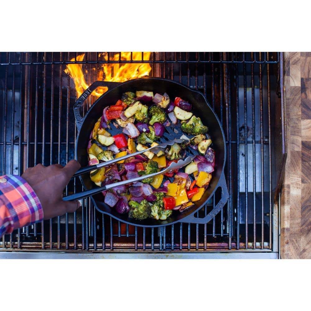 Lodge Cast Iron Grilling Basket with Handles, Outdoor Grill or Open Fire, 12 in