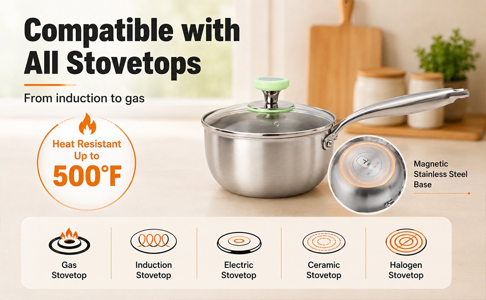 Titanium Pan Pot with Lid, Non-Stick Titanium Saucepan, 500°F Heat Resistant,