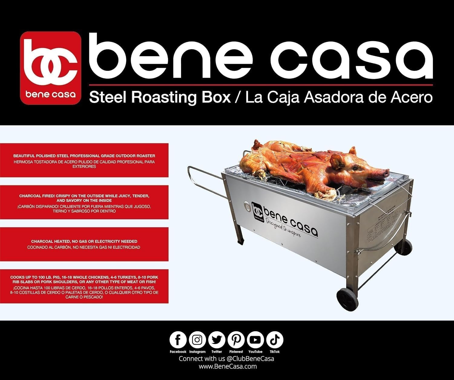 Bene Casa Black Caja Asadora Roasting Box with Window, 100lb (Steel)
