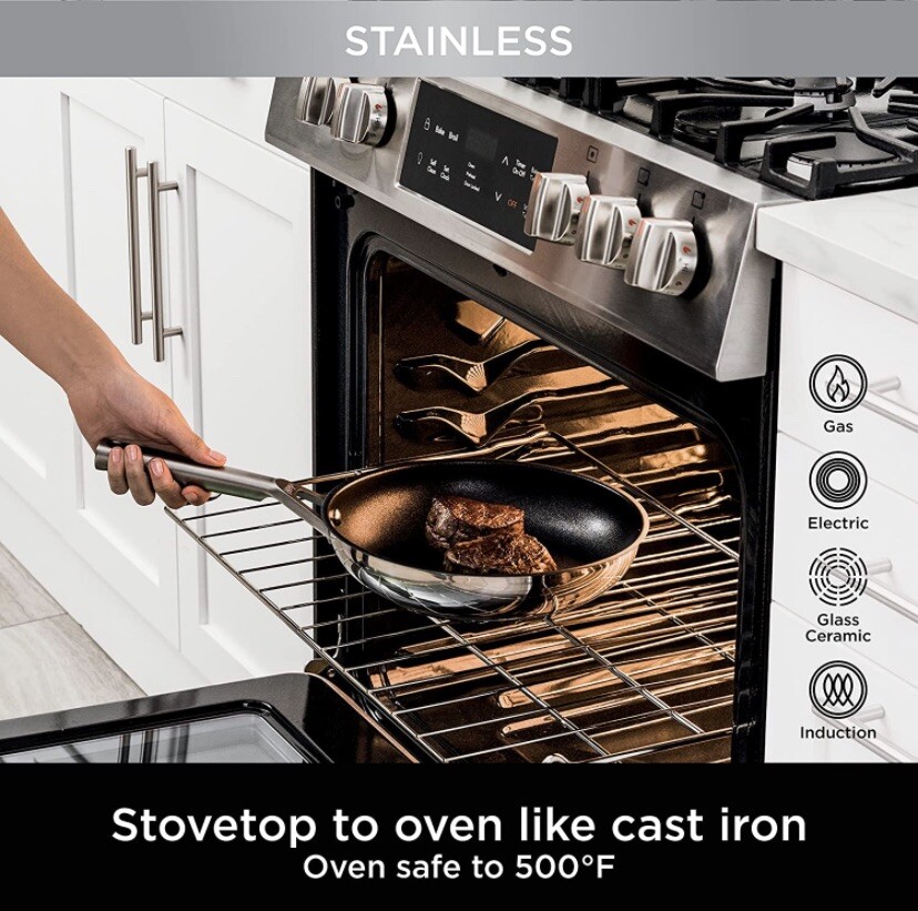NEW Ninja C69500 Foodi NeverStick Stainless 10-Piece Cookware Set w/ Glass Lids