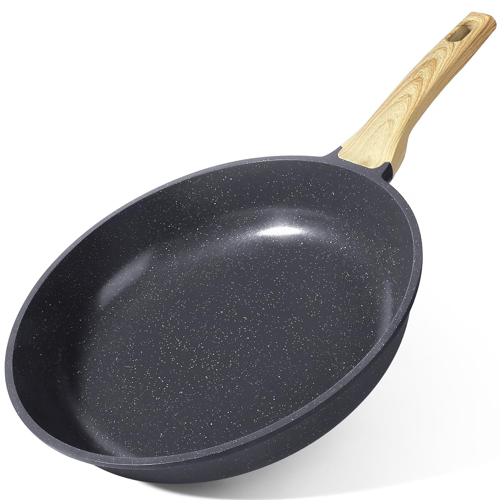 Nonstick Frying Pan 8″ Egg Omelette Skillet Gray Granite Stone Wood Handle Stove