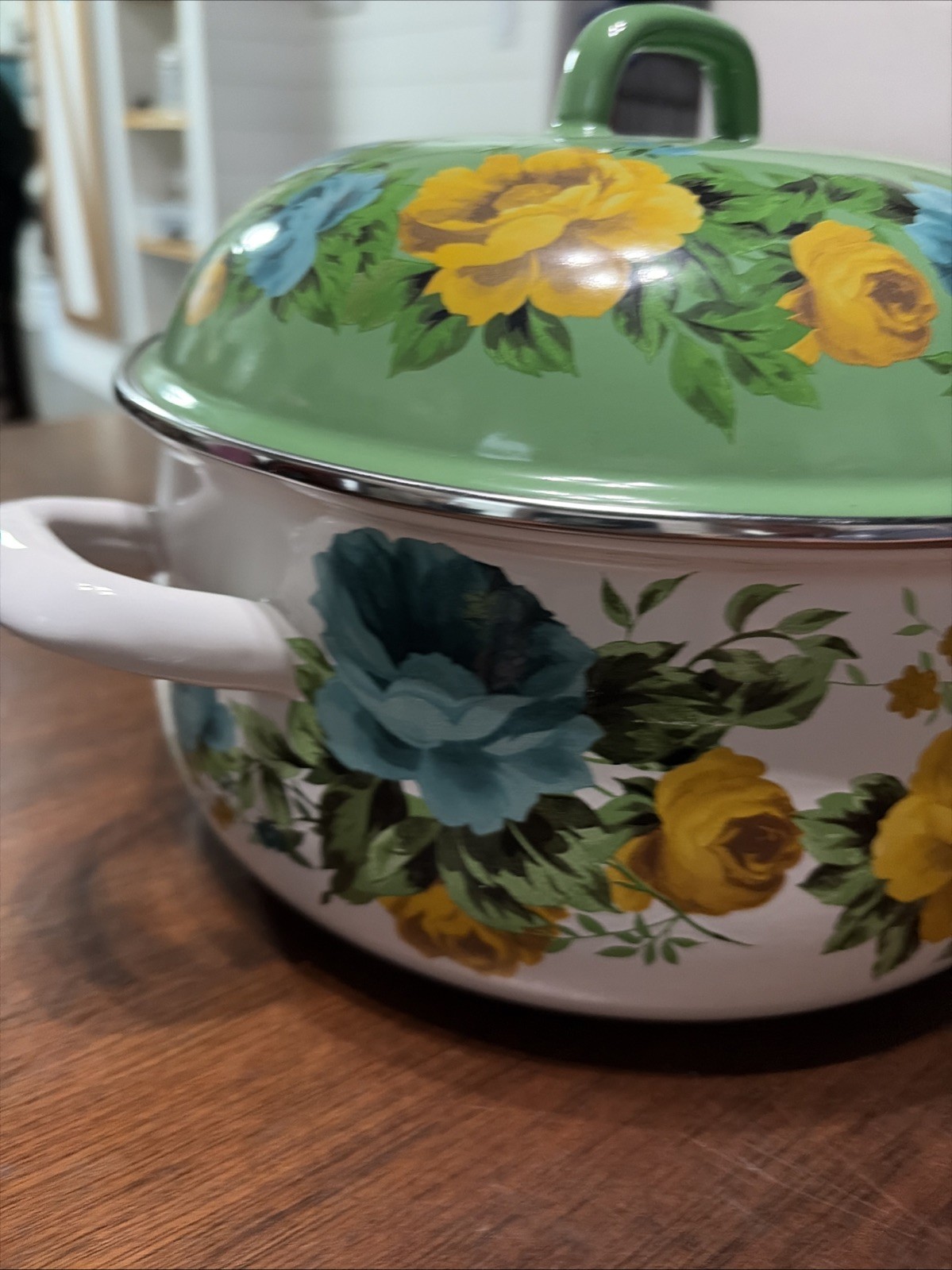The Pioneer Woman 4 QT Sock Pot Rose Shadow With Lid Floral Enamel Steel 3.7L