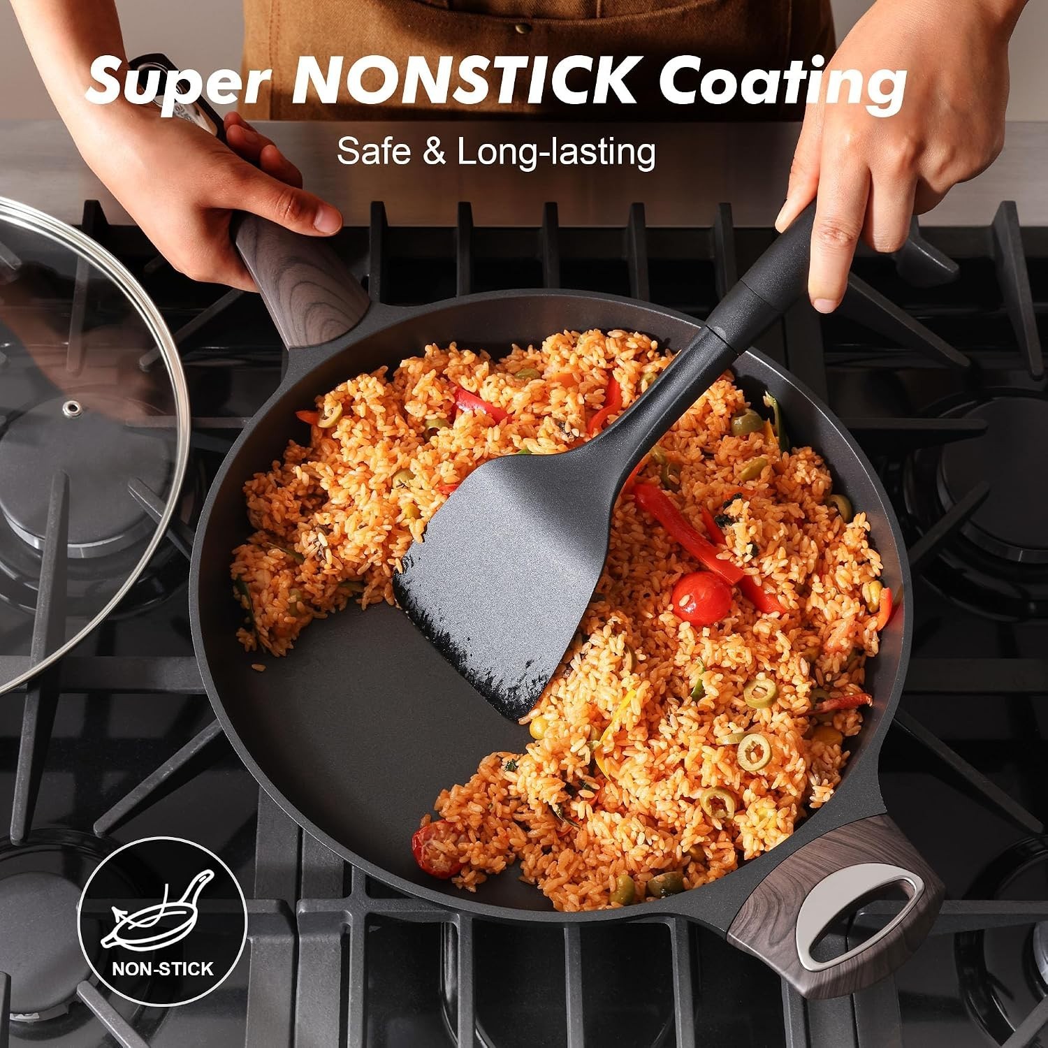 Nonstick Frying Pan Skillet 12.5Inch Large Non Stick Omelette Pans with Ergon…