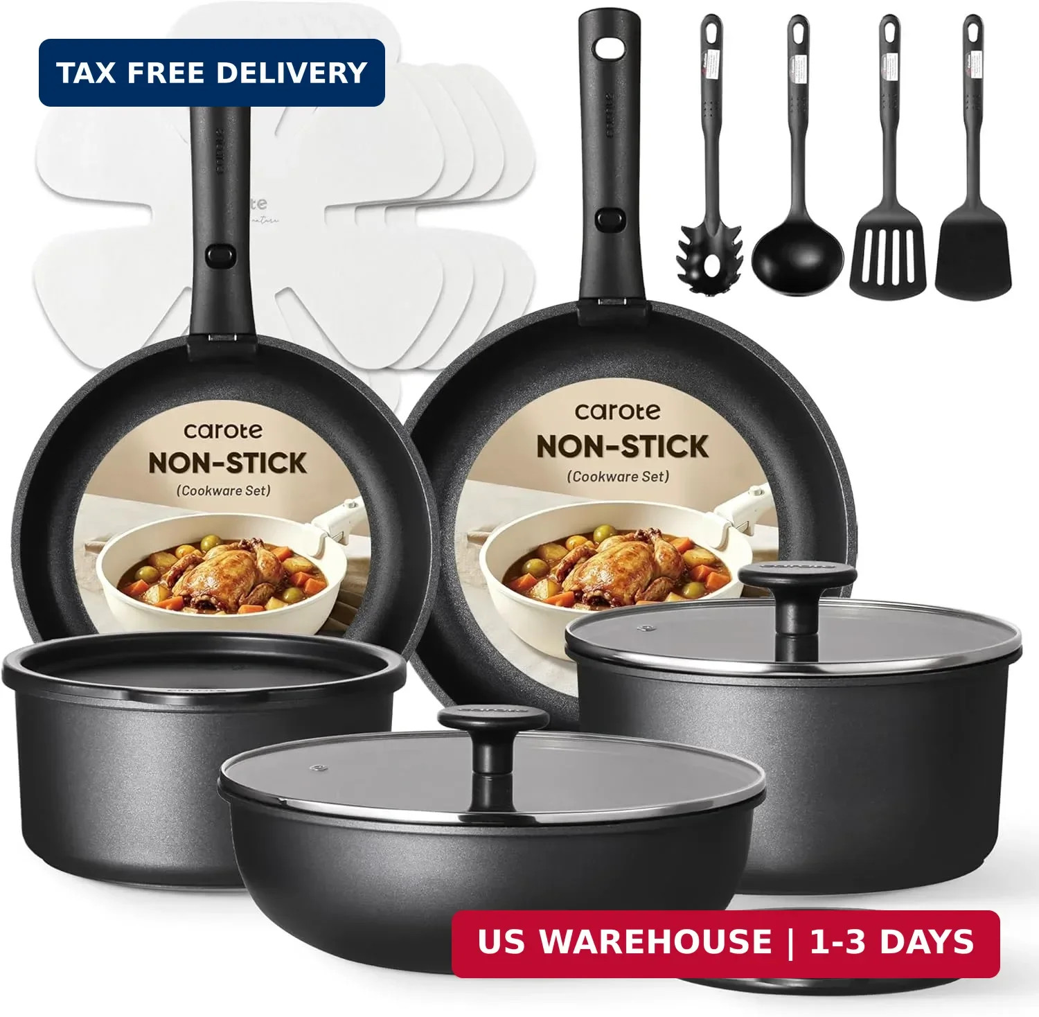 CAROTE 19Pcs Pots and Pans Set Non Stick, Cookware Set Detachable Handle, Nonsti