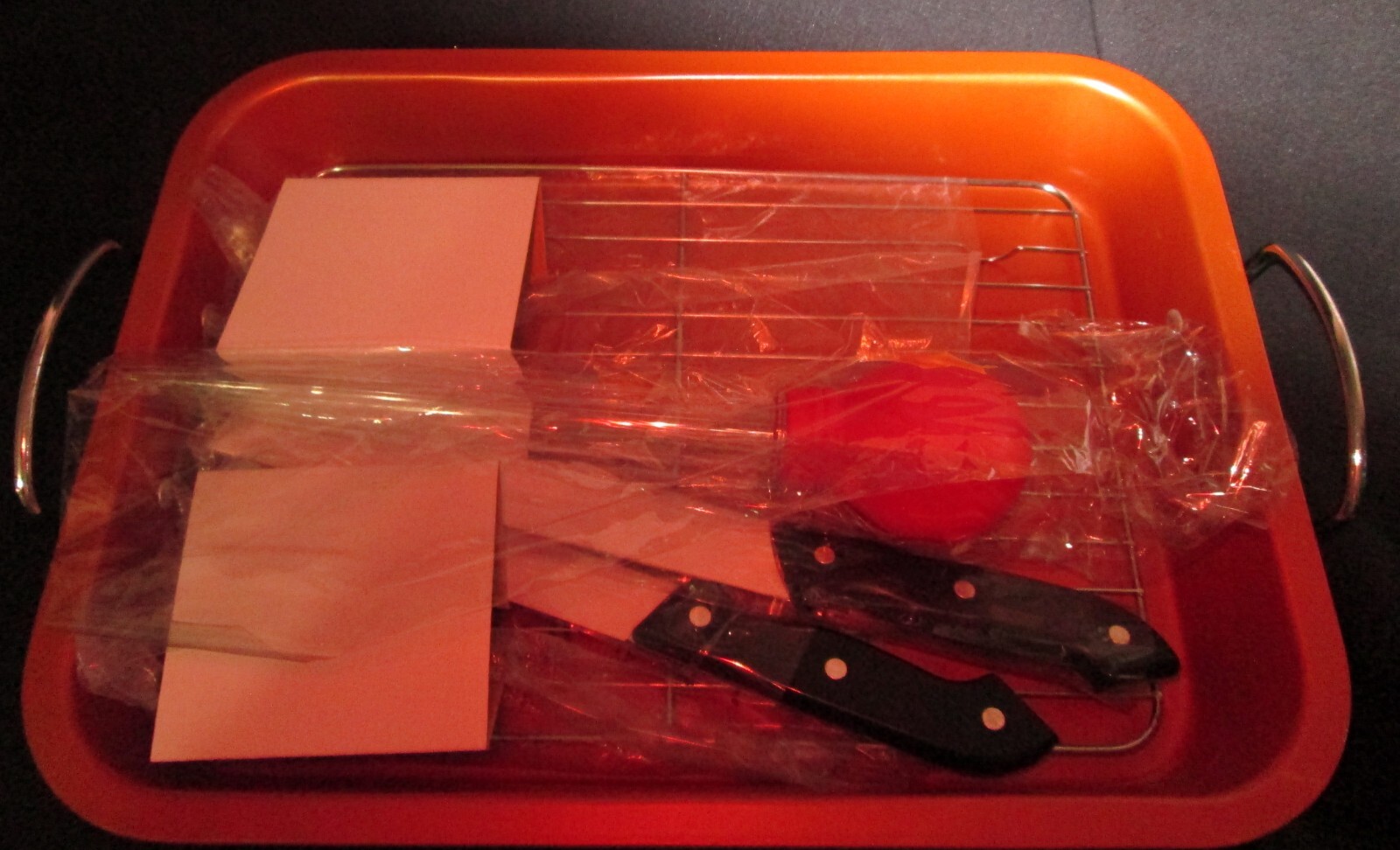 Sharper Image Nonstick Roasting Pan with Carving Knife, Fork & Baster NEW IN BOX