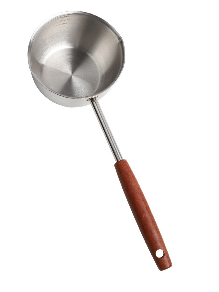 Compact 300ml Stainless Steel Frying Pan with Extended Wooden Handle Design