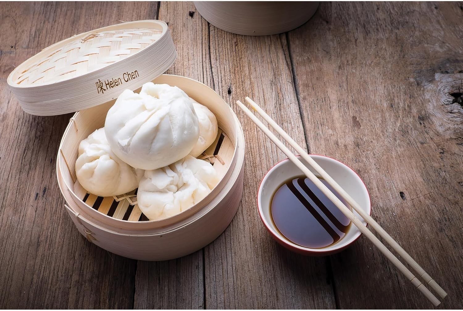2 Tier Bamboo Steamer Basket 6 Inch for Dumplings Bao Buns Vegetables Fish Rice