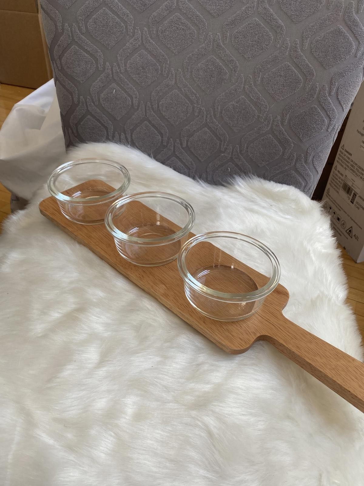Wooden Cutting Board with Glass Prep Bowls
