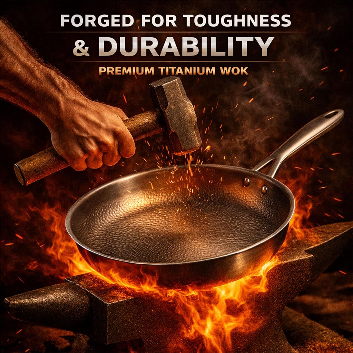 Pure Titanium Hammered Frying Pan with Lid, 10 Inch No Coating Skillet, Scratch