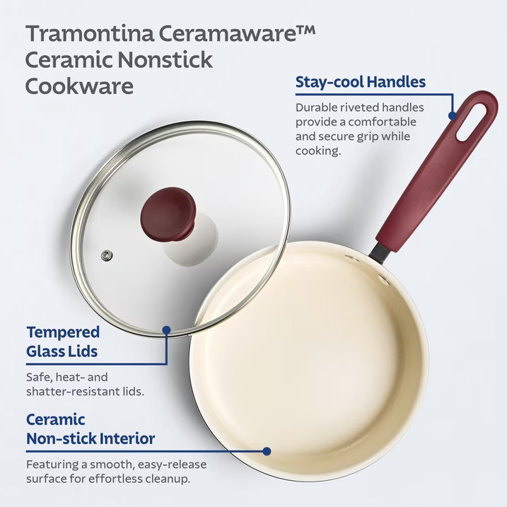 Tramontina Ceramaware 20-Piece Ceramic Nonstick Cookware Set, Wine