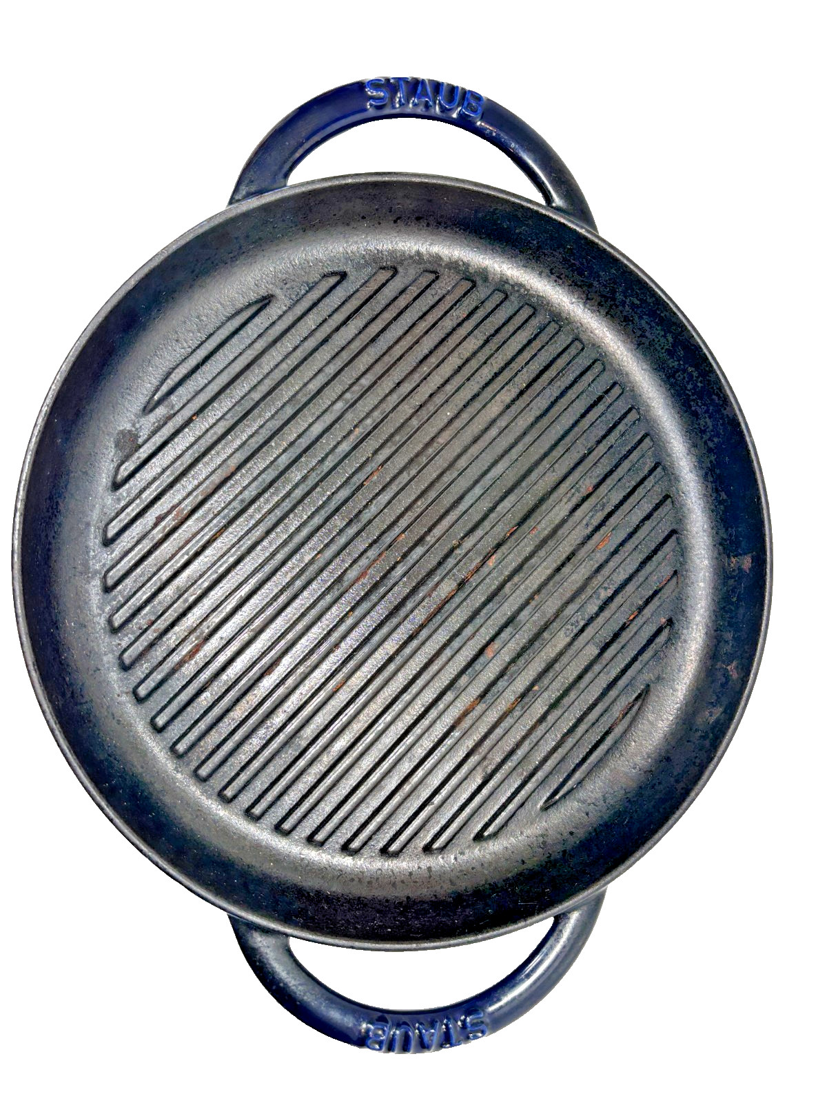 Staub Pure 10.5″ Round Enameled Cast Iron Grill Pan Dark Blue with Two Handles
