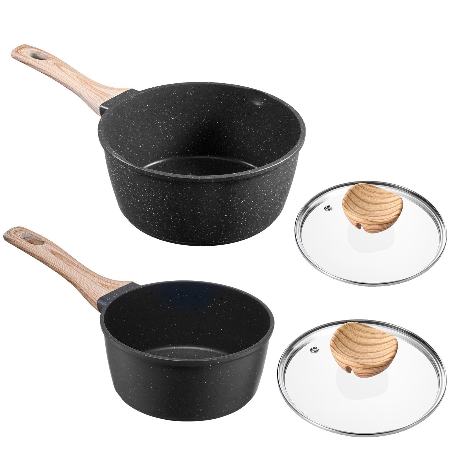 Uimoso 1.5 QT & 2.5 QT Nonstick Saucepan Set with Glass Lid and Removable Handle