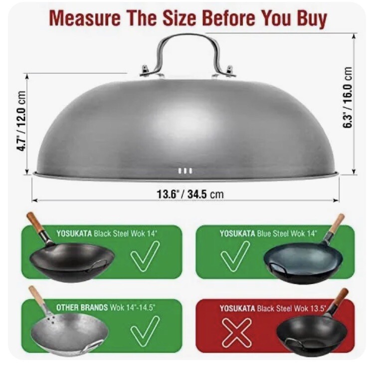 Brand New YOSUKATA 13.5” WOK LID Cover Stainless Wok Inox Tempered Glass