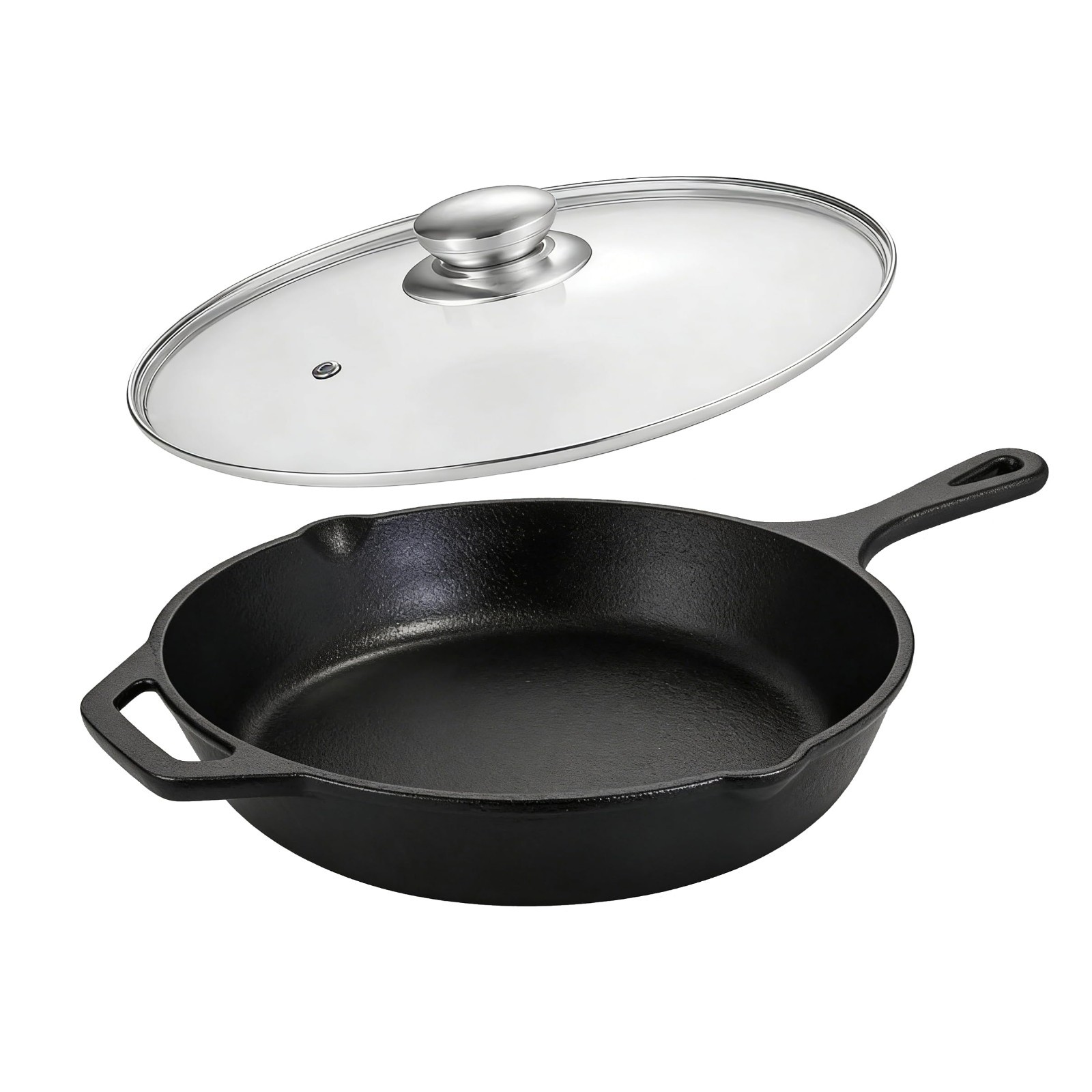 Cast Iron Skillet, Frying Pan for Grilling, Searing, Baking (10 inch with Lid)