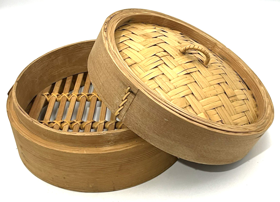 Two Piece Woven Bamboo Steamer Basket Dim Sum Dumpling Asian Cooking Zhēnglóng