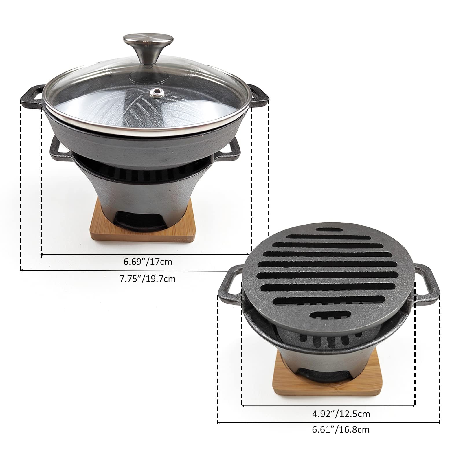 Hawok Yakiniku Plate Cast Iron Glass Lid Mini Stove Set Of 2 786899989649