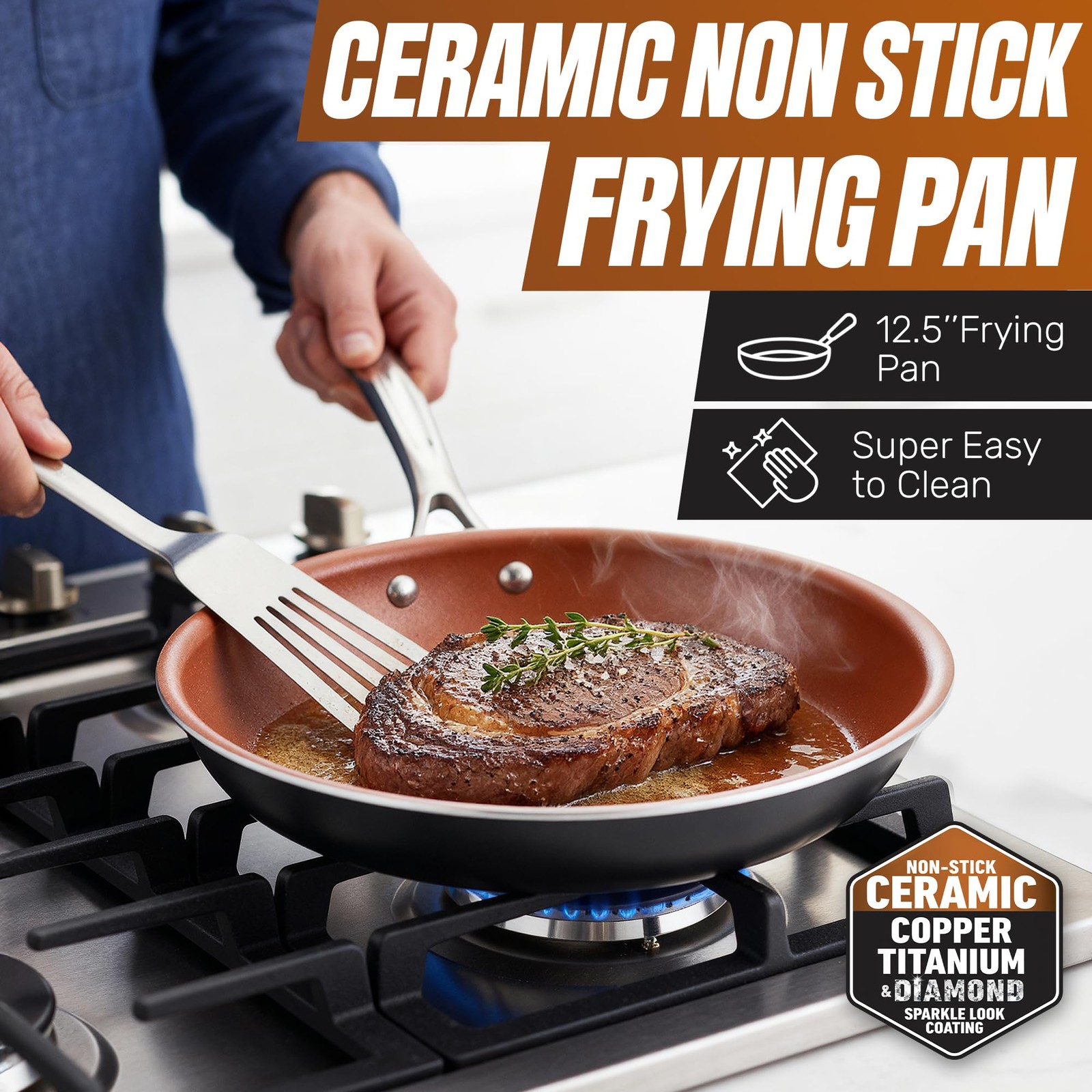 Pan 12.5 Nonstick Ceramic Copper Coating Gotham Steel Frying Large Pans Family