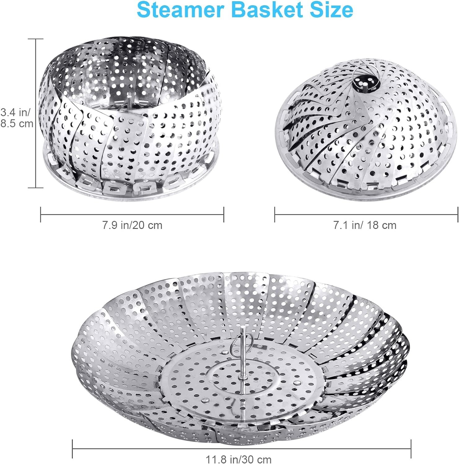 Veggie Vegetable Steamer Basket, Folding Steaming Basket, Metal Stainless Steel