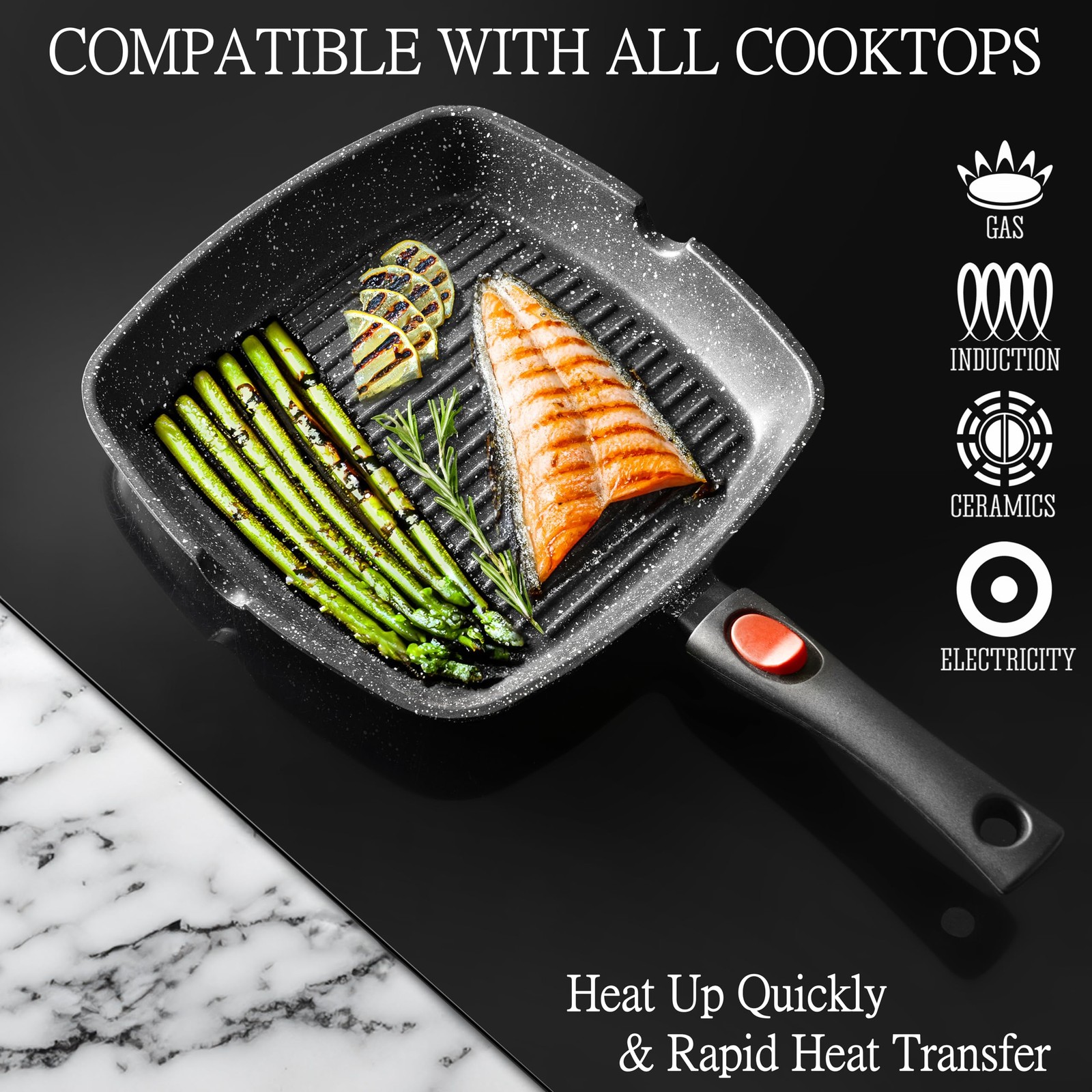 Square Grill Pan for Indoor Cooking, 11-Inch Nonstick Griddle Skillet with Re…