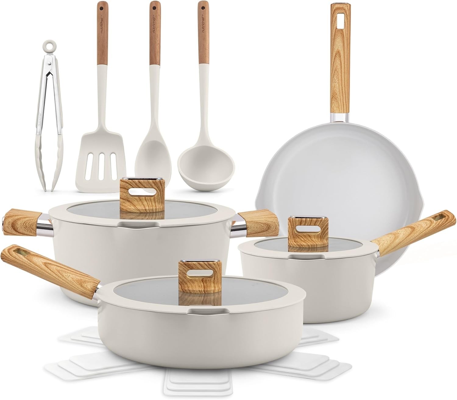 NutriChef 14-Piece pots and pans Set Ceramic Cookware Set – White (Open Box)