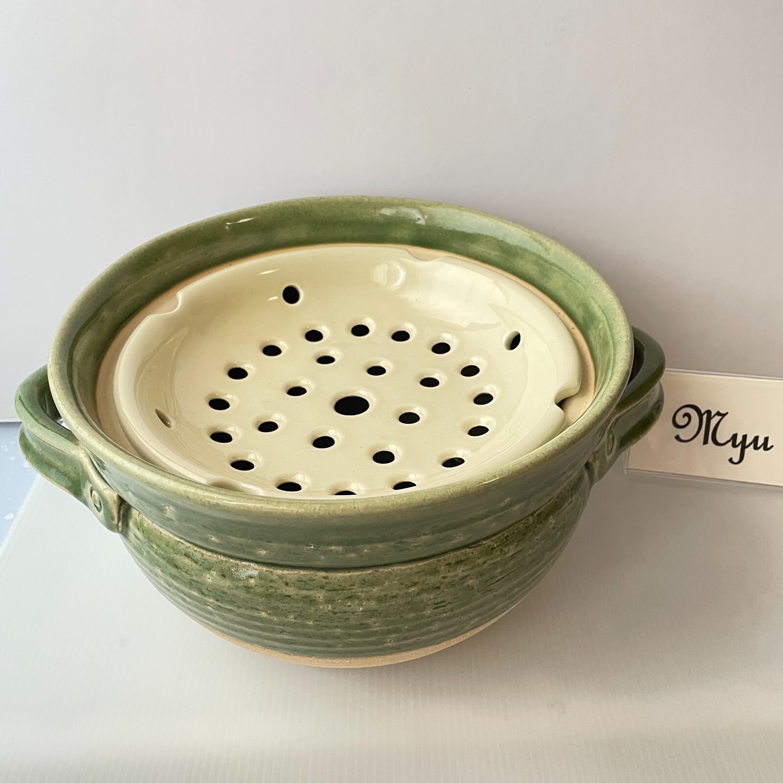 BANKO Ware Rice Clay Pot & Nagatanien Steam Plate RYOKUSAI Green Japanese DONABE