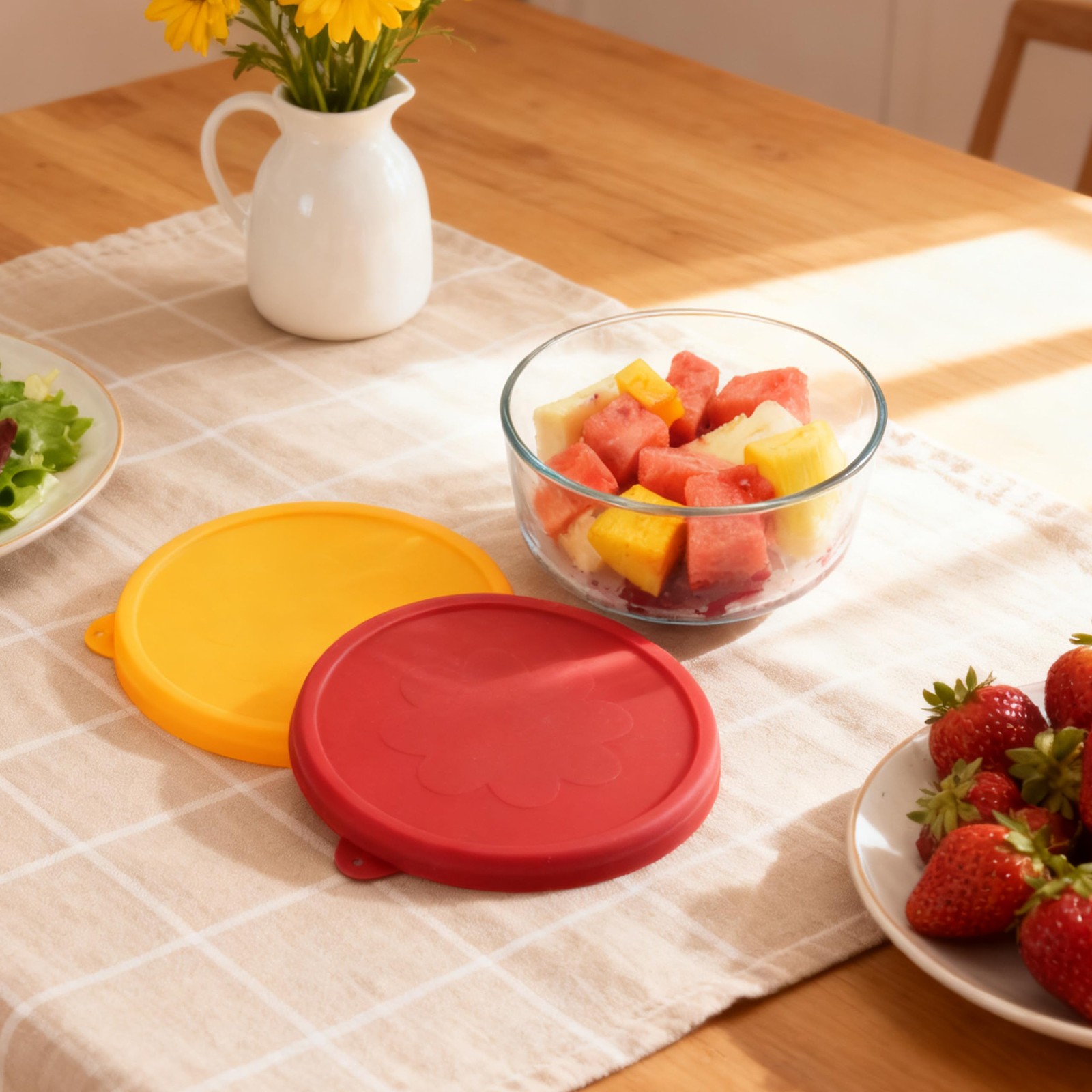 Silicone Storage Cover Lids for Anchor Hocking Pyrex 4 Cup – Red & Orange 2 Pack