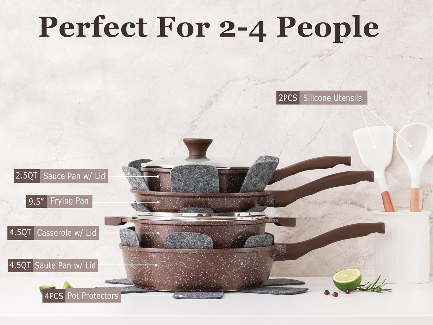 Healthy 13-Piece Nonstick Cookware Set with Bakelite Handles & Silicone Utensils