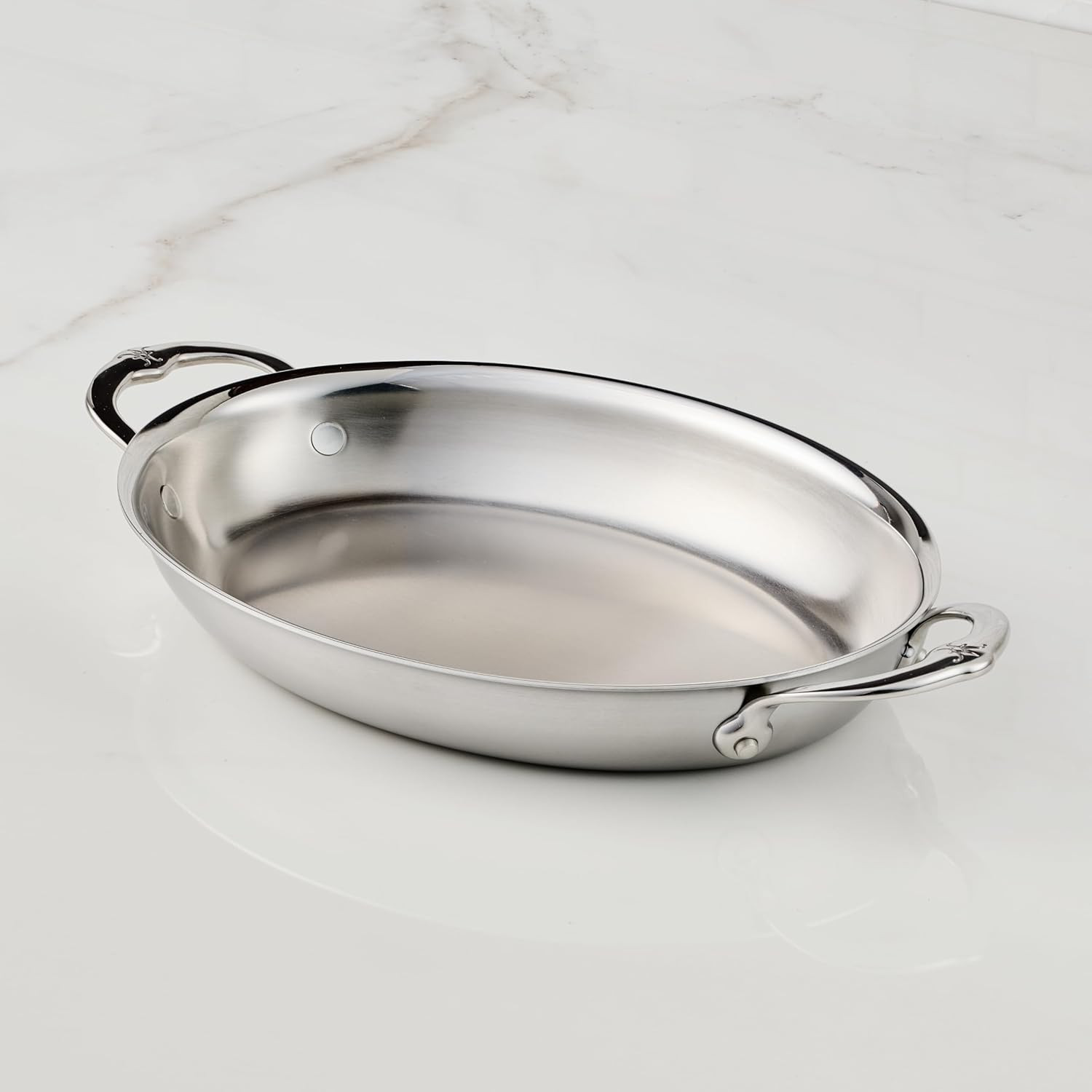 Provisions 2-Quart Stainless Steel Oval Au Gratin Dish – Medium Clad Cookware