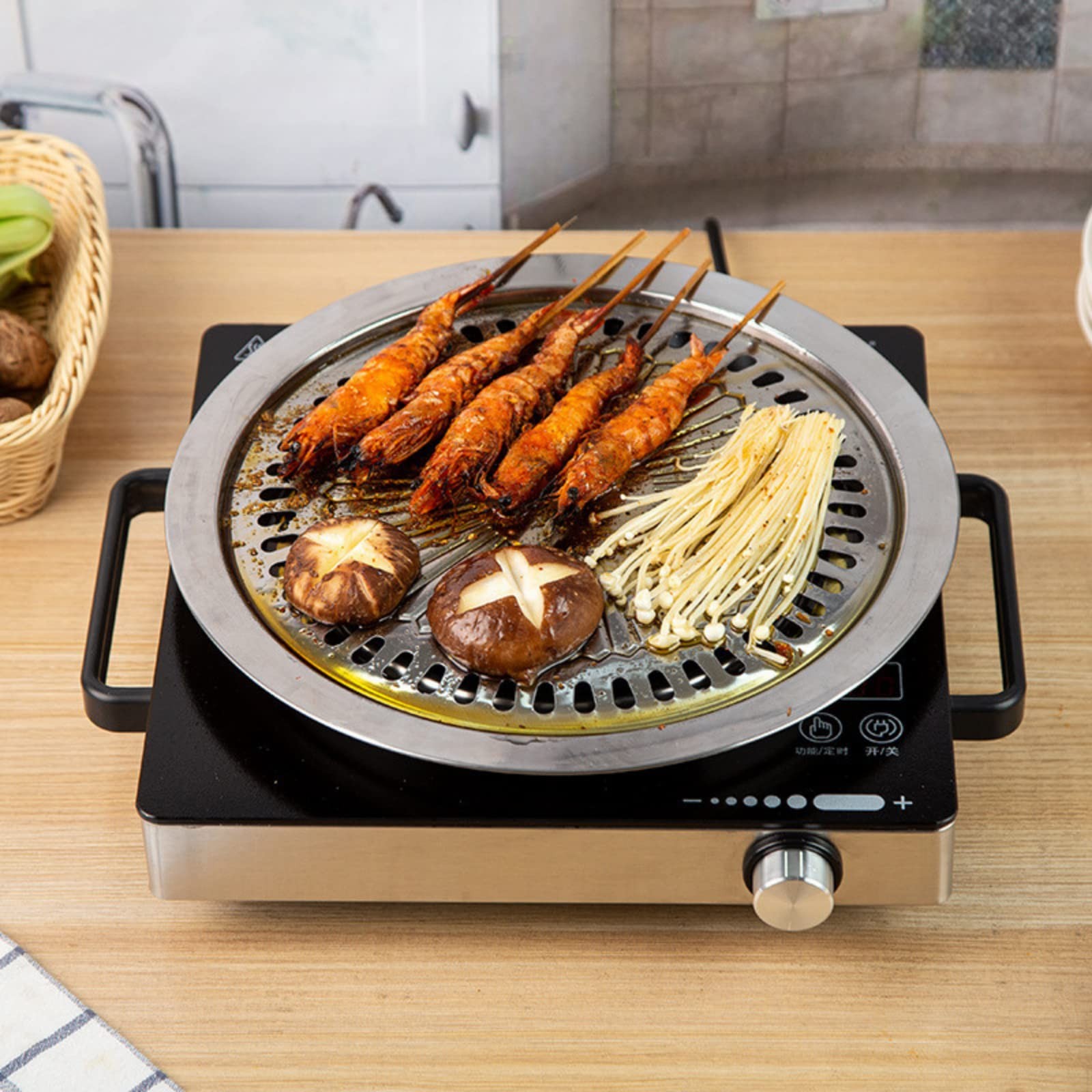 Korean BBQ Grill Pan Stainless Steel Non-Stick Round Smokeless Roasting