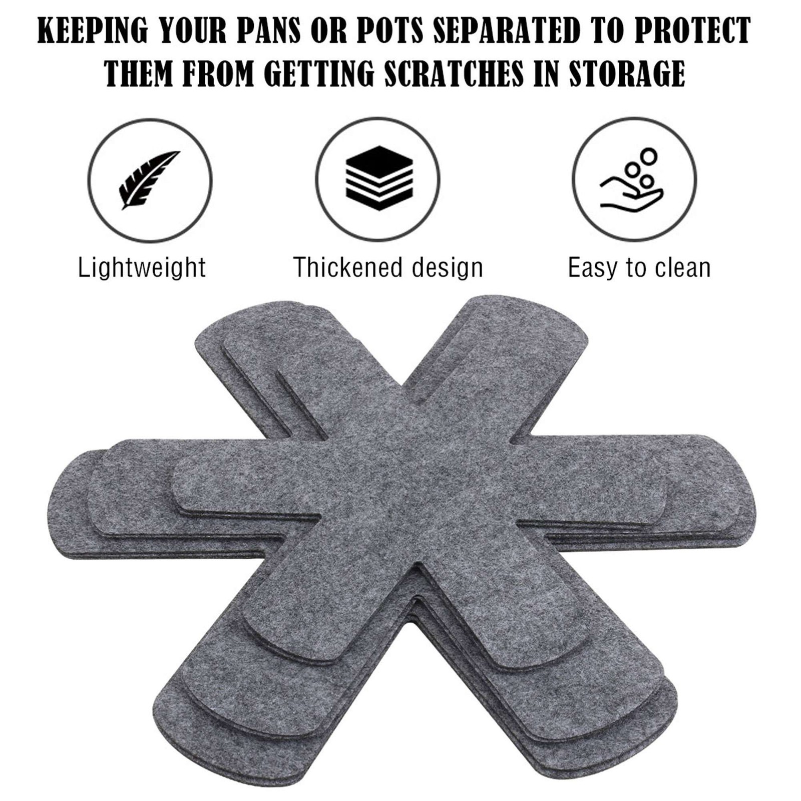 6PCS Felt Pots and Pans Divider Separator Pads, Cookware Protector Set