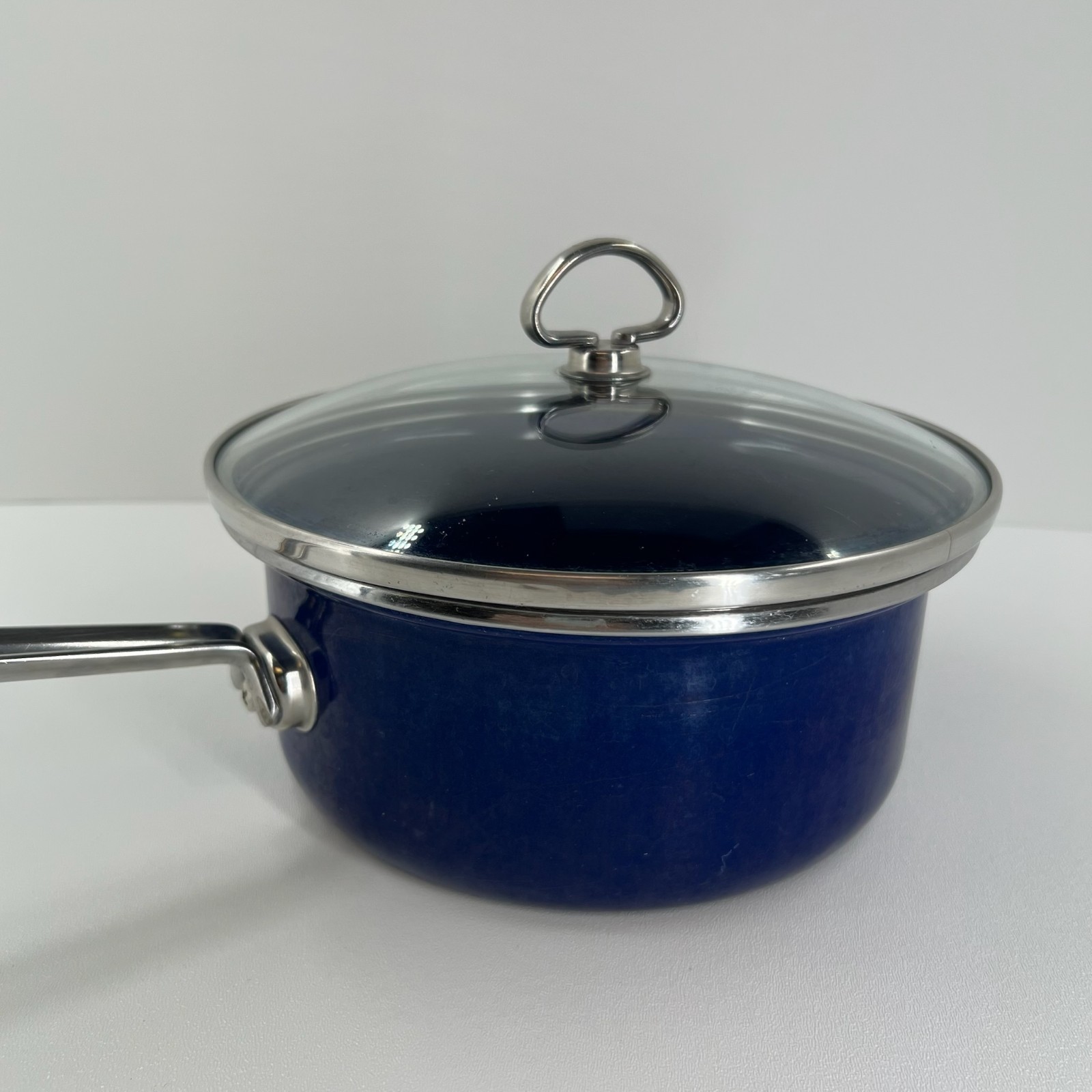 Chantal Enamel on Steel Saucepan Glass Lid Induction Cookware 8.5″ Cobalt Blue