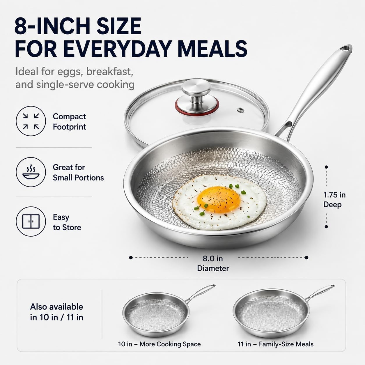 10.2In Titanium Hammered Pan Pro for Cooking, Titanium Pan with Lid
