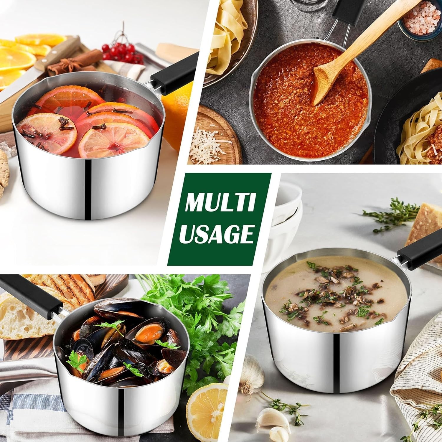 Saucepan with Lid, 2 Qt Sauce Cooking Pot Milk Pan Stainless Steel, Professional