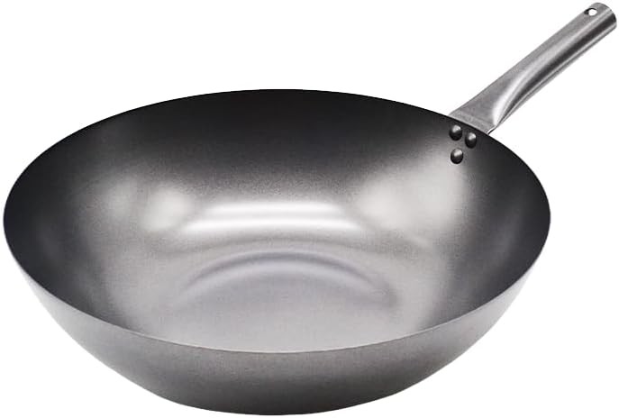 14″ Heavy Duty Carbon Steel Wok Pan with Flat Bottom (Single Handle Steel