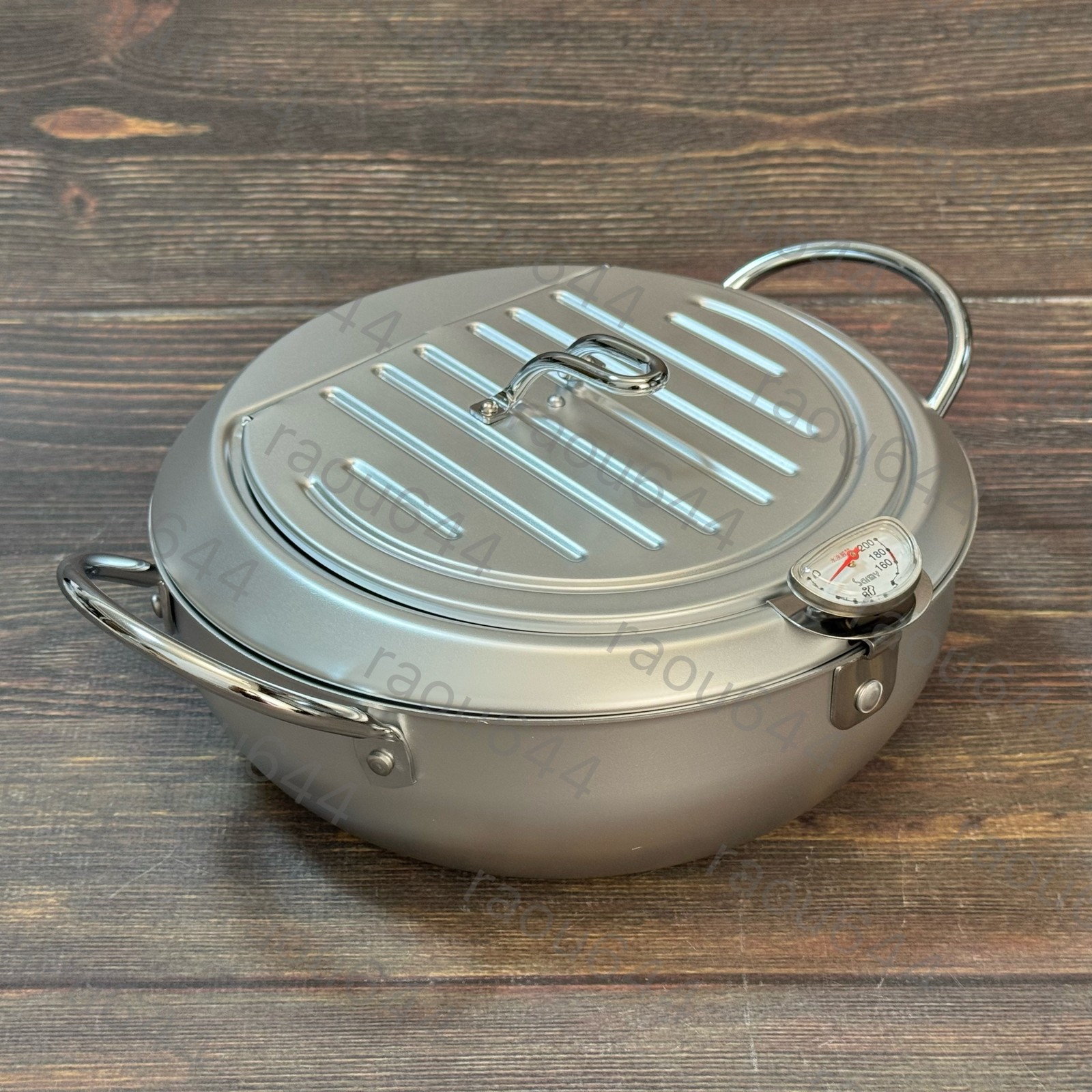 Yoshikawa SJ1025 Tempura pot with lid 24cm with thermometer Silver Mirakutei II
