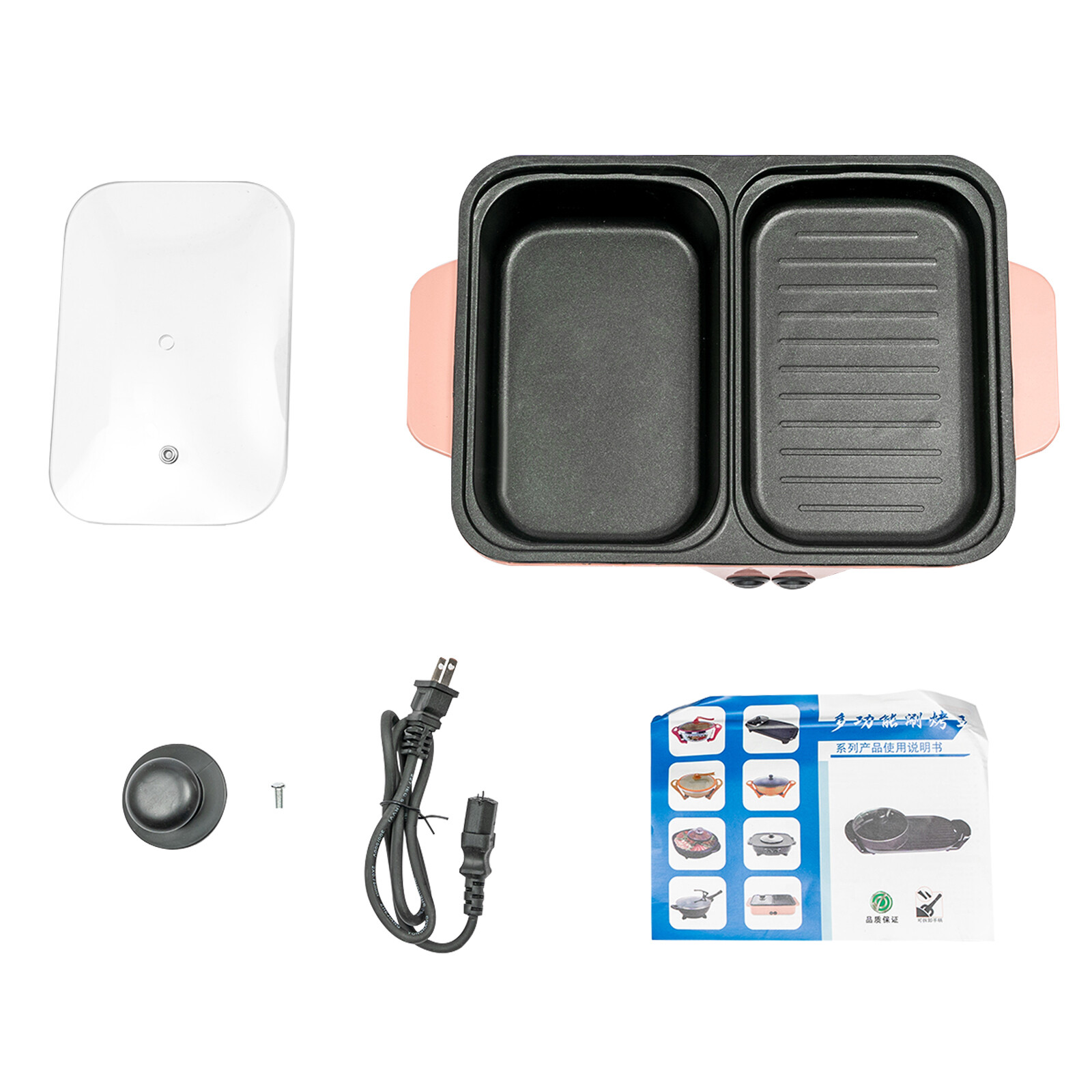 Portable Electric 2in1 Hot Pot Dual Temp Control Grill Non-Stick Teppanyaki Pan