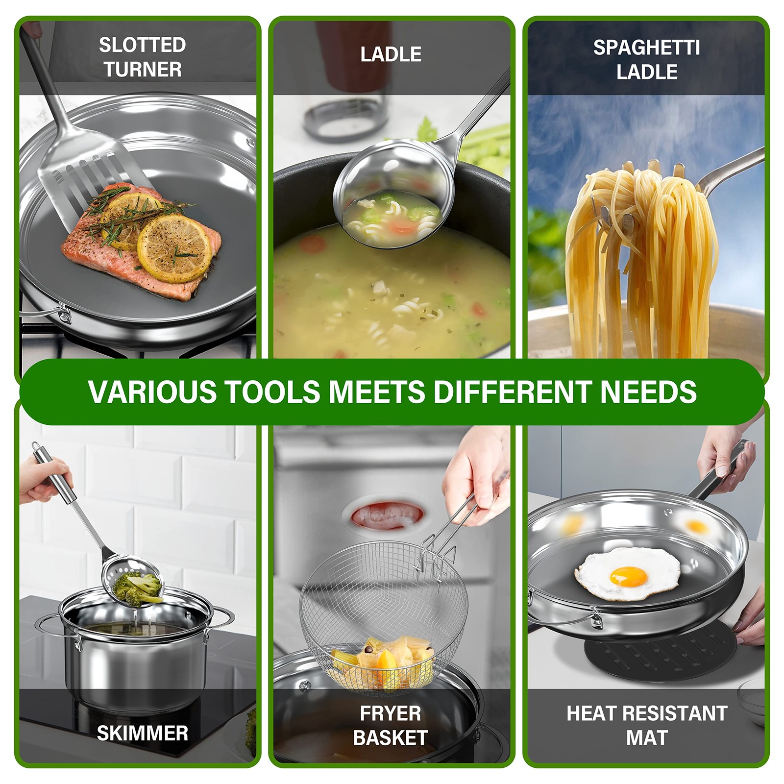 Yssoa 18-Piece Stainless Steel Kitchen Cookware Set Including Saucepan