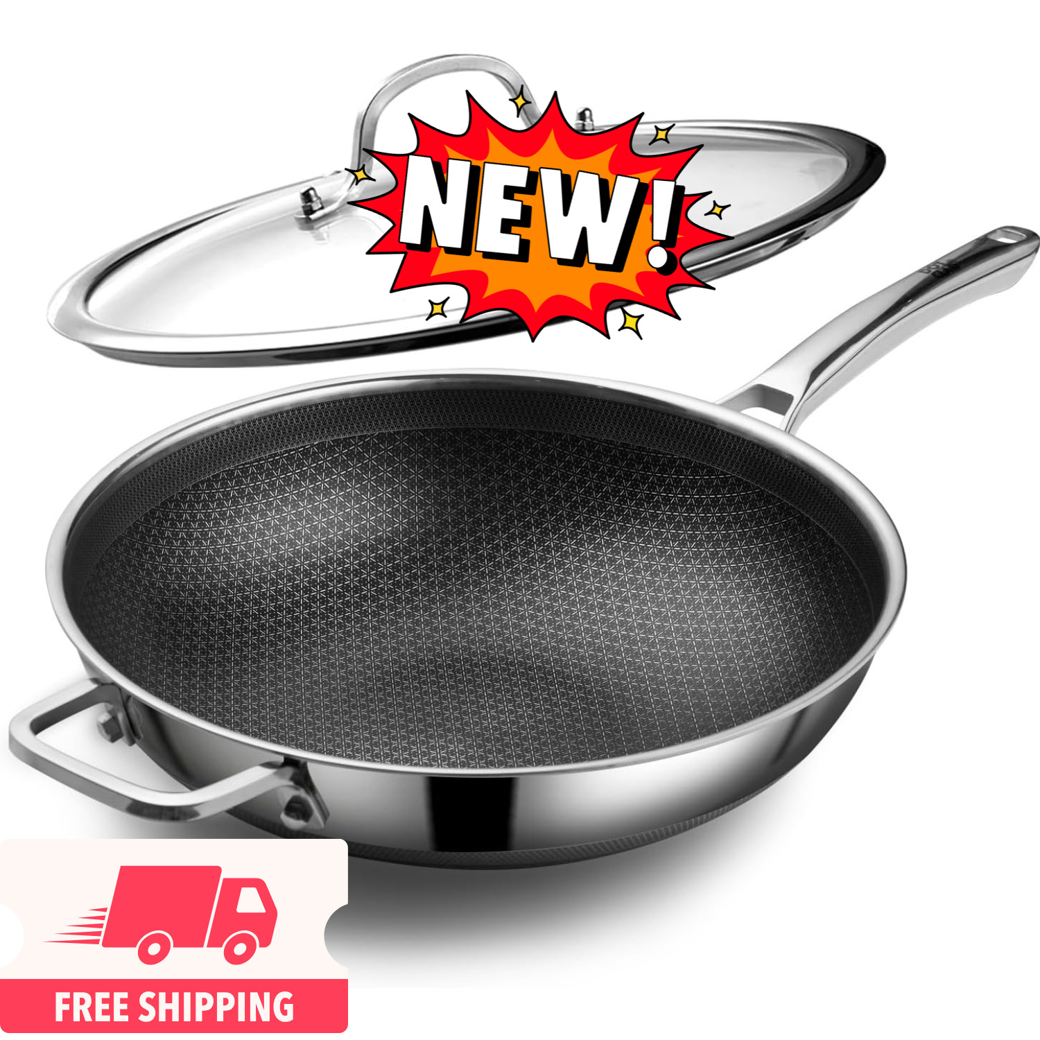 Sartén wok, wok híbrido de 30 cm con tapa, utensilios de cocina sin PFOA, woks y
