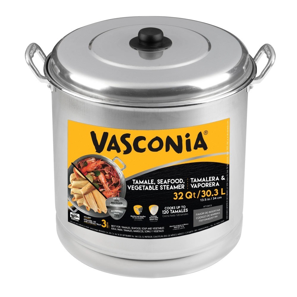 Aluminum 32 Quart Steamer Pot with Steamer Basket Insert and Glass Lid