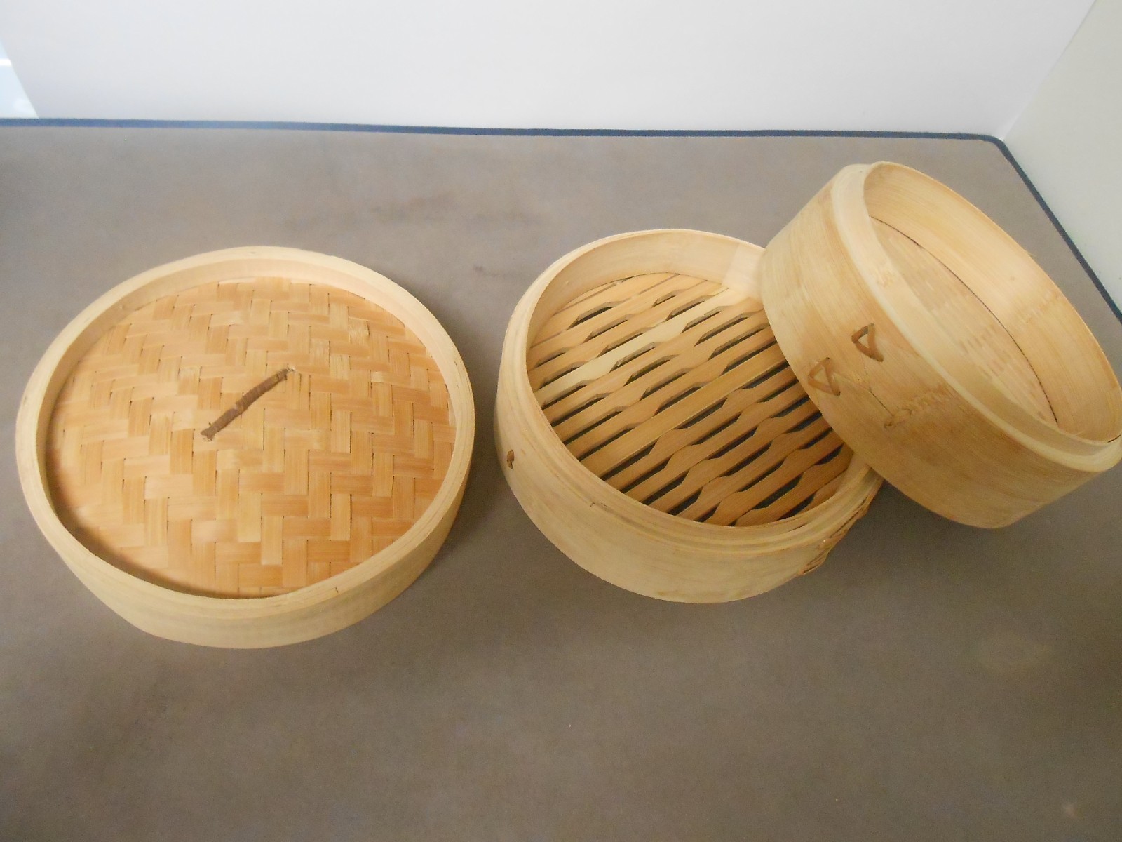 Bamboo Steamer Basket Set Chinese 3-Tier Dim Sum Dumpling Steamer 8″w x 6″ t New