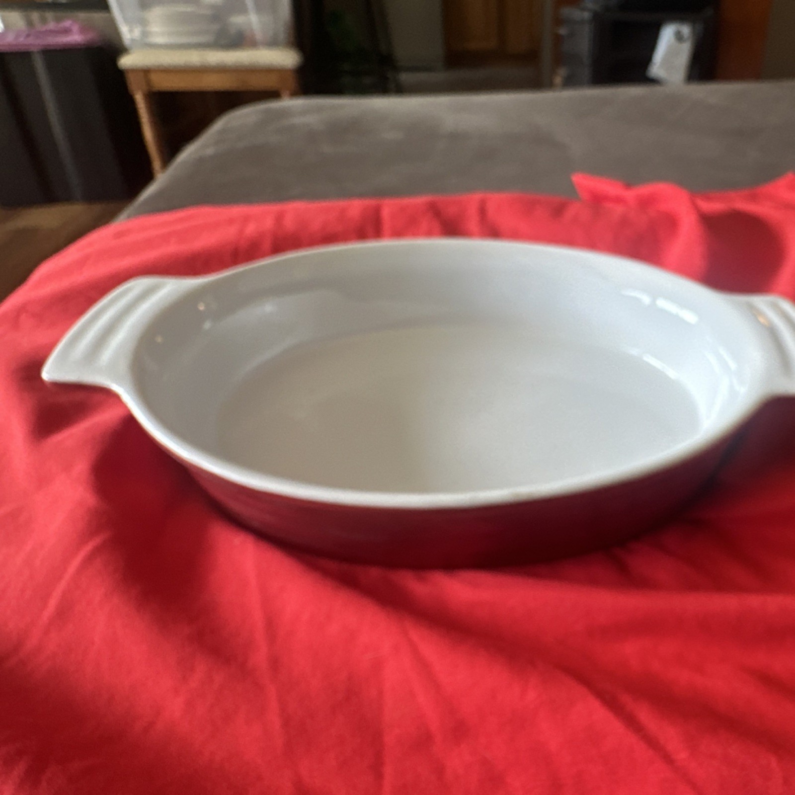 Oval White Red Ceramic Casserole Dish Pan with Handles Serving Bakeware 8.5in