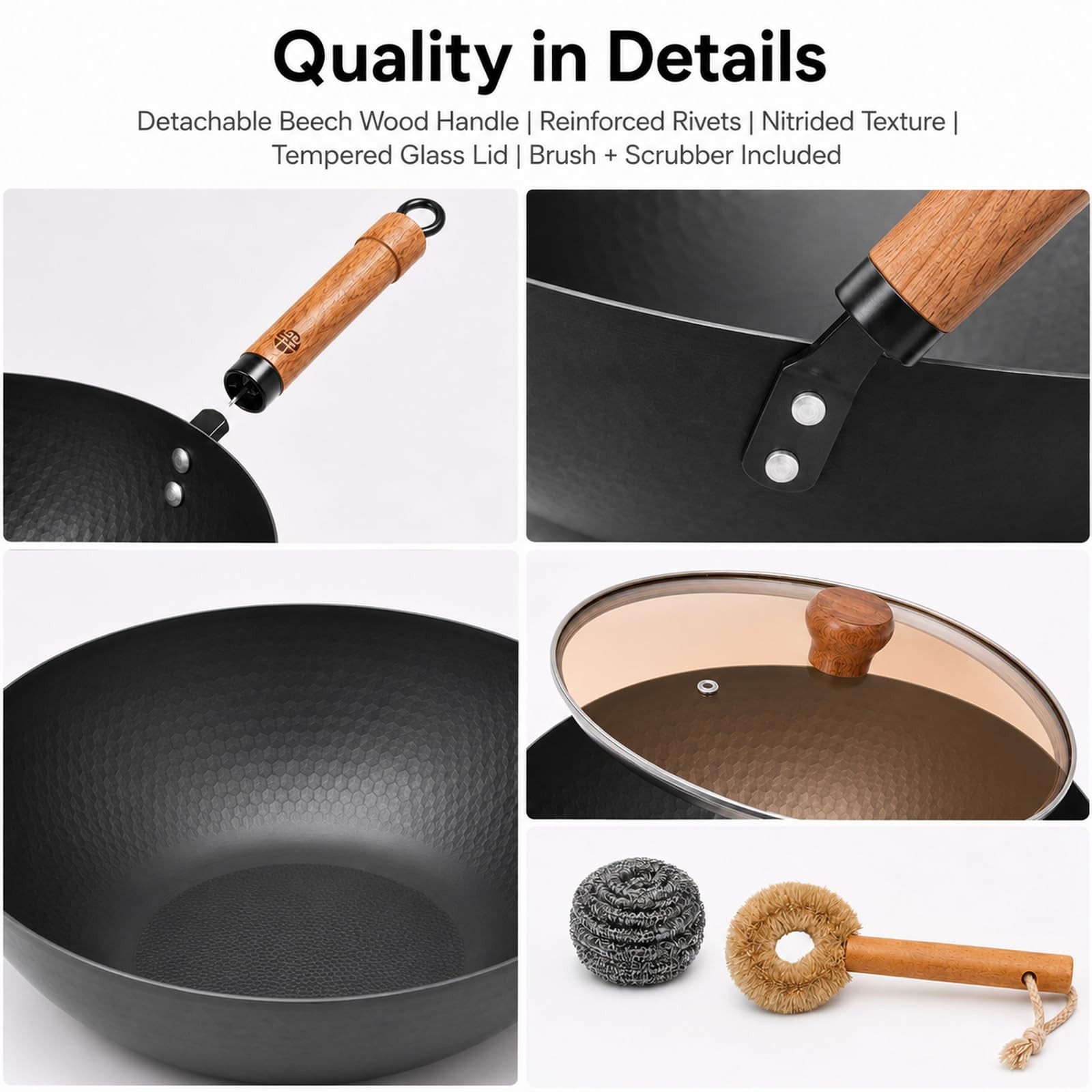 Carbon Steel Wok Pan with Lid, 12.6 Inch Flat Bottom Wok for Induction, Gas &…