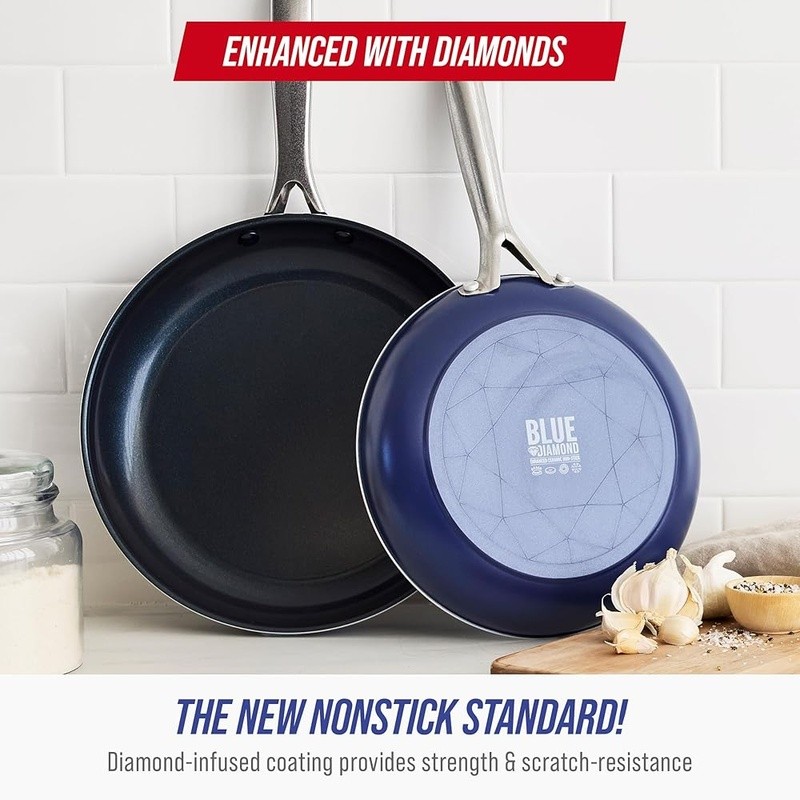 Nonstick Ceramic Frying Pans Set Durable Oven Safe Easy Clean Metal Safe New