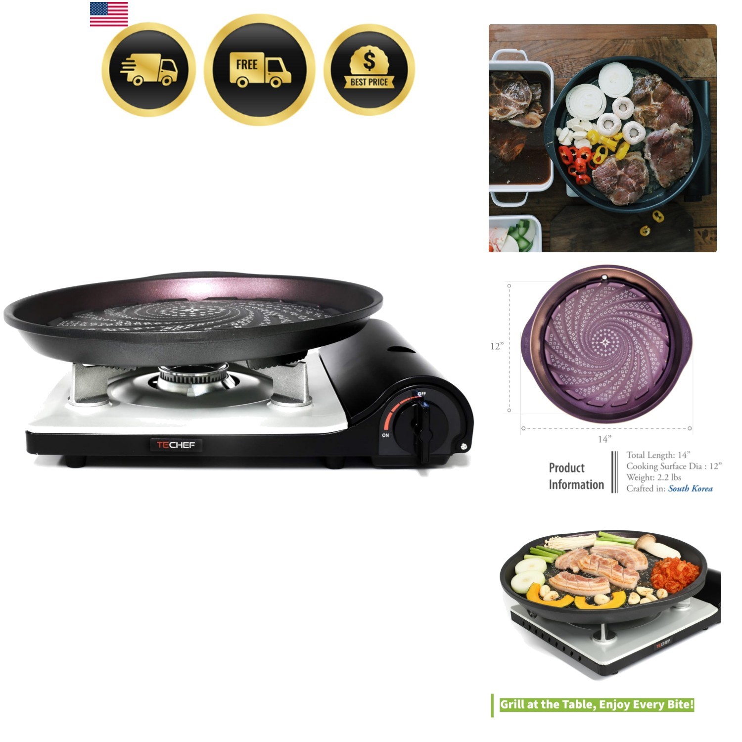 Stovetop Korean BBQ Non-Stick Grill Pan with Agni Portable Gas Stove Burner, …