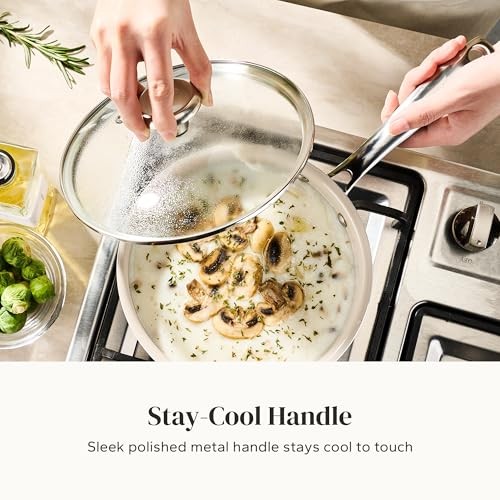 Saucepan & Frying Pan Set, 8″ Ceramic Frying pan & 2.5Qt Saucepan 3pc Set Blue