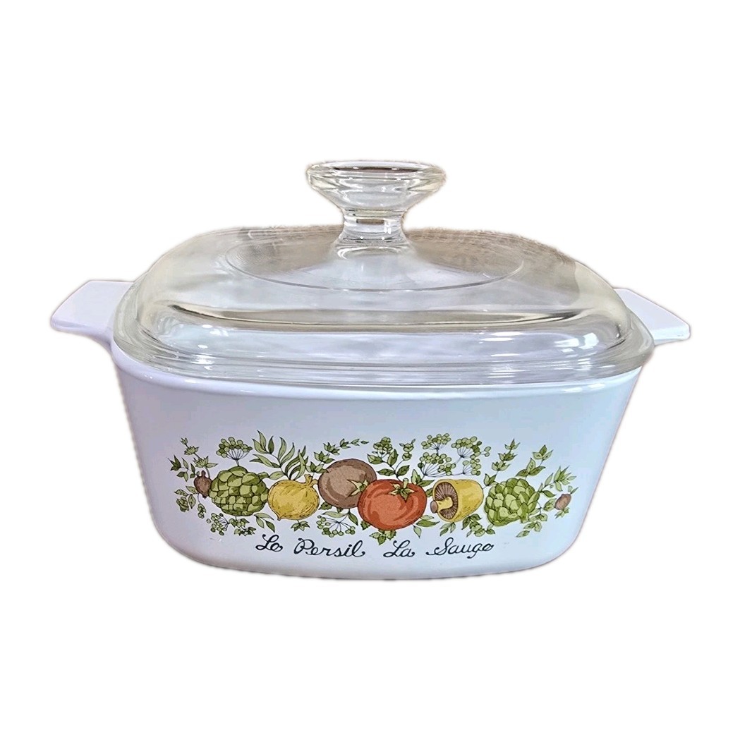 1.5 Quart 1970s Spice Of Life Corningware Casserole Dish With Glass Pyrex Lid