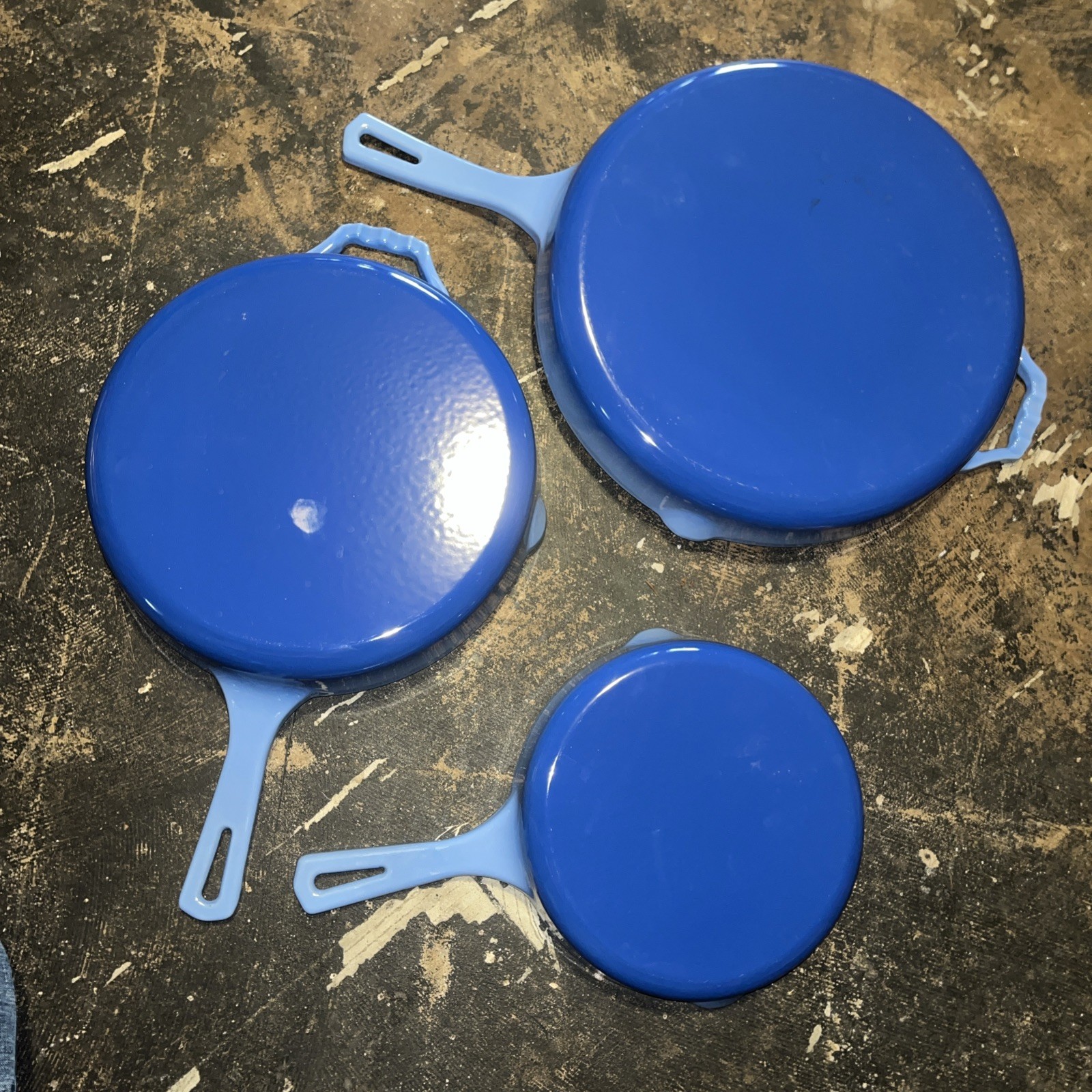 Set 3 Bruntmor Enameled Cast Iron Skillets 8, 10, 12in Blue Nonstick Pans New!