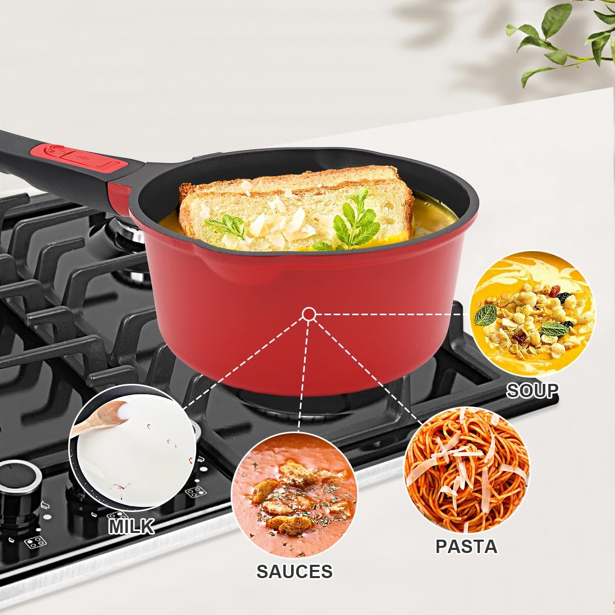 1.5 Qt Small Sauce Pan Lid Non Stick Milk Pot Pour Spout Detachable Handle