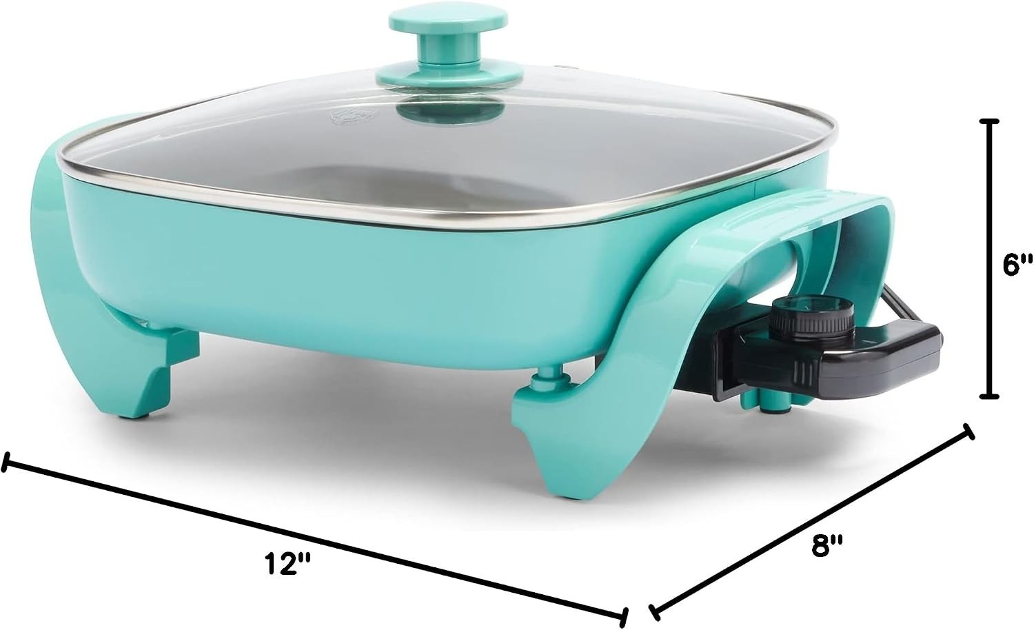12″ 5QT Square Electric Skillet Ceramic Nonstick Lid Adjustable Temp Turquoise